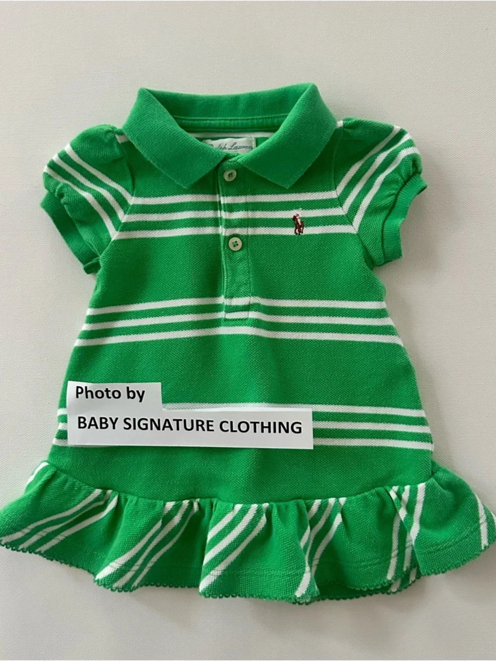 Ralph Lauren 6 Months Baby Girl Green White Striped Polo Dress